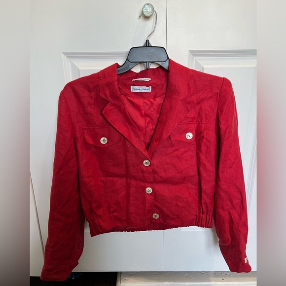 Vintage Stephanie Andrews Red Linen Cropped Jacket, Size 10 - Picture 1 of 8